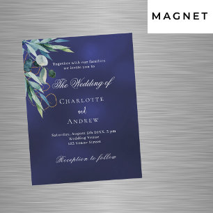 Navy blue greenery luxury wedding magnetic invitation