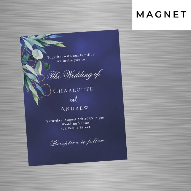 Navy blue greenery luxury wedding magnetic invitation (Creator Uploaded)