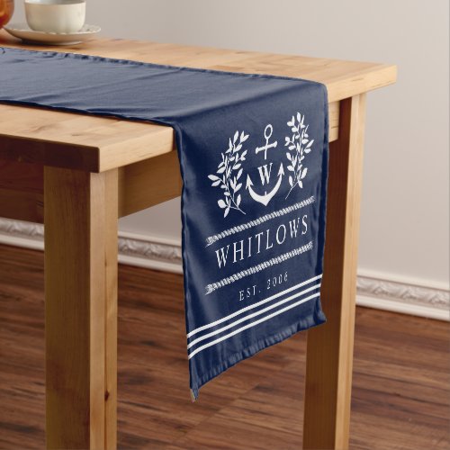 Navy Blue Greenery Nautical Monogram Lake House Short Table Runner