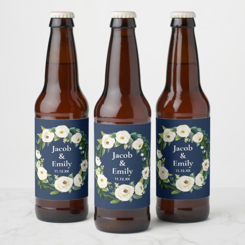 Navy Blue Greenery Personalized Names Date Wedding