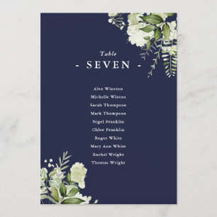 Navy Blue Greenery Seating Plan Table Number