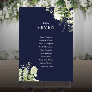Navy Blue Greenery Seating Plan Table Number