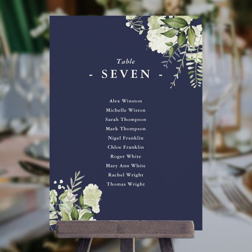 Navy Blue Greenery Seating Plan Table Number