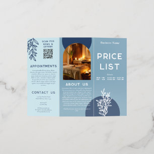 Navy & Blue Greenery Spa Beauty Price List Brochure