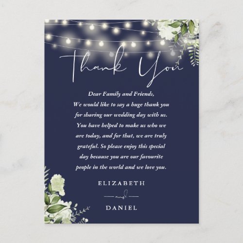 Navy Blue Greenery Thank You Wedding Place Card