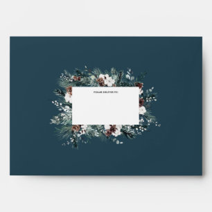 Navy Blue Greenery Vintage Christmas Mailing Envelope