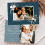 Navy Blue Greenery Vintage Christmas Two Picture Holiday Card