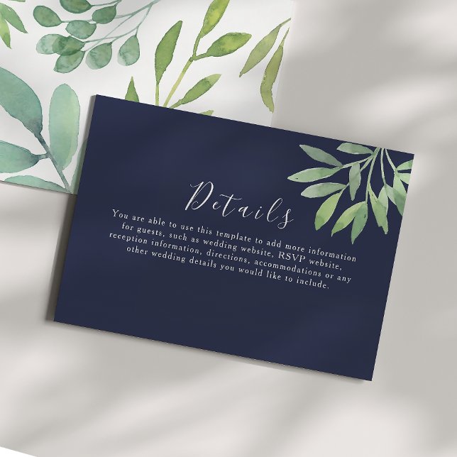 Navy Blue Greenery Wedding Details Enclosure Card (Creator Uploaded)