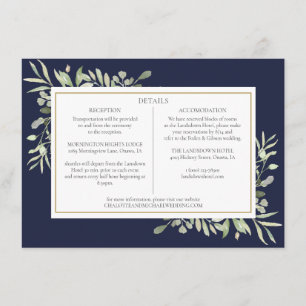 Navy Blue Greenery Wedding Details Information Enclosure Card