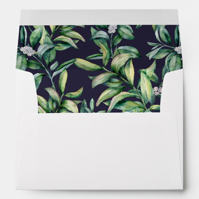 Navy Blue Greenery Wedding Return Address Envelope (Back (Bottom))