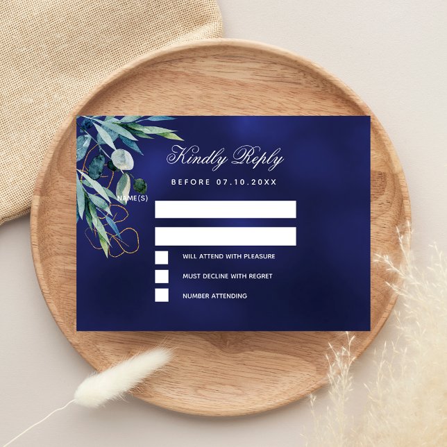 Navy blue greenery wedding RSVP (Creator Uploaded)
