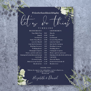 Navy Blue Greenery Wedding Schedule Timeline Program