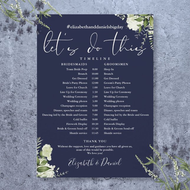 Navy Blue Greenery Wedding Schedule Timeline Program (Navy Blue Greenery Wedding Schedule Timeline Program)