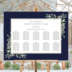 Navy Blue Greenery Wedding Seating Plan Chart Foam Board