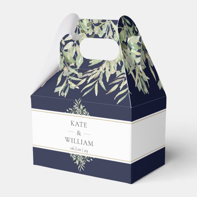 Navy Blue Greenery Wedding Thank You Favor Boxes (Front Side)