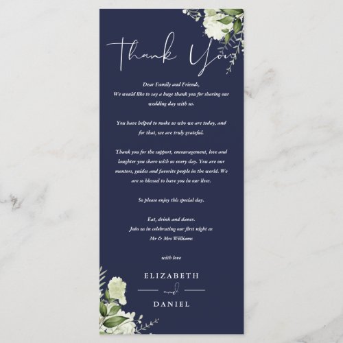 Navy Blue Greenery Wedding Thank You Place Card