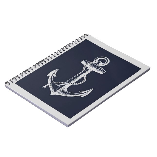 Navy Blue & Grey Anchor Notebook (Left Side)