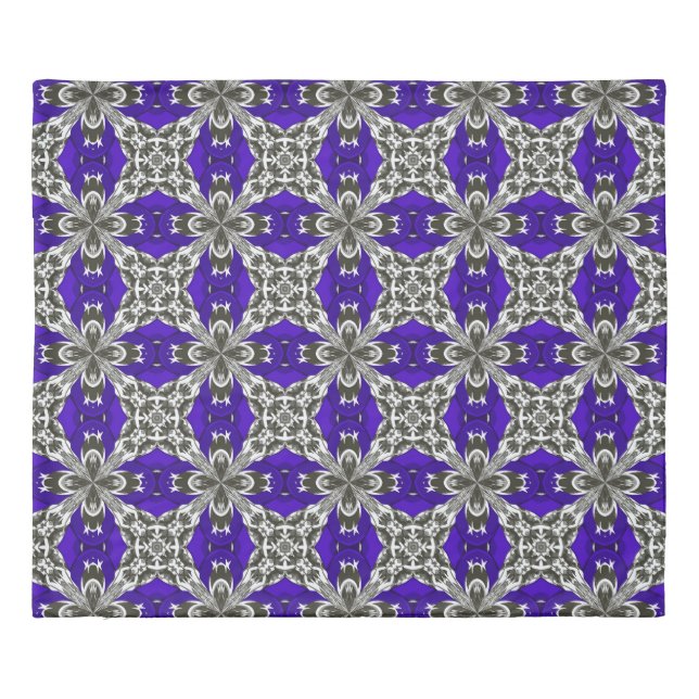 Navy Blue Grey and White Repeat Tile Pattern Duvet Cover (Back)