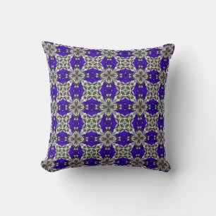 Navy Blue Grey and White Repeat Tile Pattern Throw Pillow