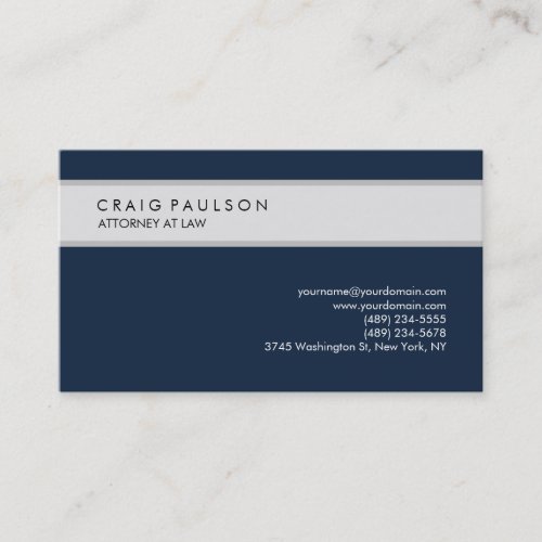 Navy Blue Grey Elegant Plain Professional Business Card