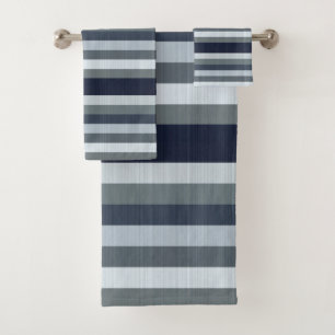 Navy Blue Grey Gray Stripes Bath Towel Set