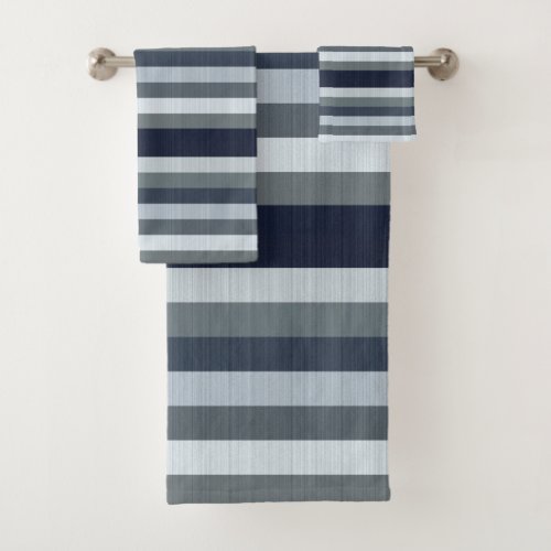 Navy Blue Grey Gray Stripes  Bath Towel Set