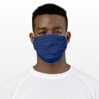 Navy Blue & Grey Plaid Adult Cloth Face Mask