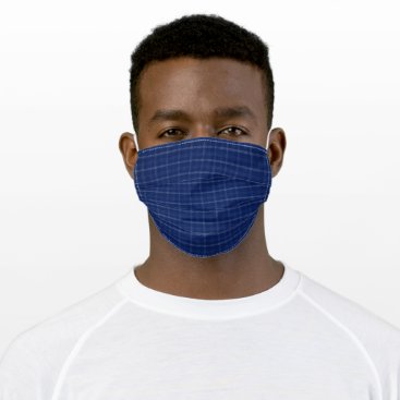 Navy Blue & Grey Plaid Adult Cloth Face Mask