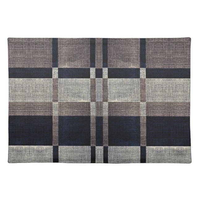 Navy Blue & Grey Stripe Box Pattern Placemat (Front)