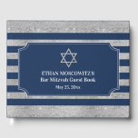 Navy Blue, Grey Stripes Bar Mitzvah Guest Book<br><div class="desc">This navy blue and gray striped Bar Mitzvah guest book is sure to impress your guests and it will be a lovely keepsake of this milestone event. The front and back cover has a navy blue and silvery grey textured look striped pattern that runs horizontally across the guest book. The...</div>