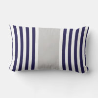 Navy Blue Grey Stripes Monogram Lumbar Pillow