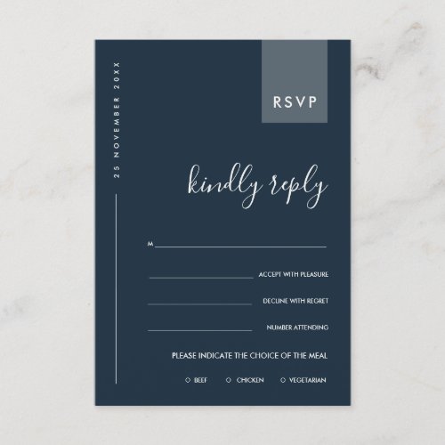 NAVY BLUE GREY TYPOGRAPHY WEDDING RSVP MEAL CHOICE ENCLOSURE CARD