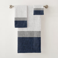 Navy Blue Grey White Bold Stripe Crosshatch