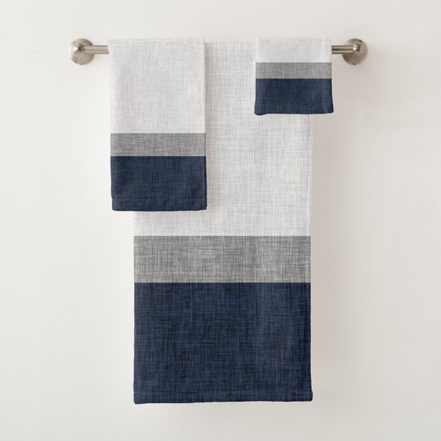navy and gray bath towels