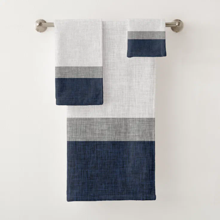 navy blue patterned bath towels