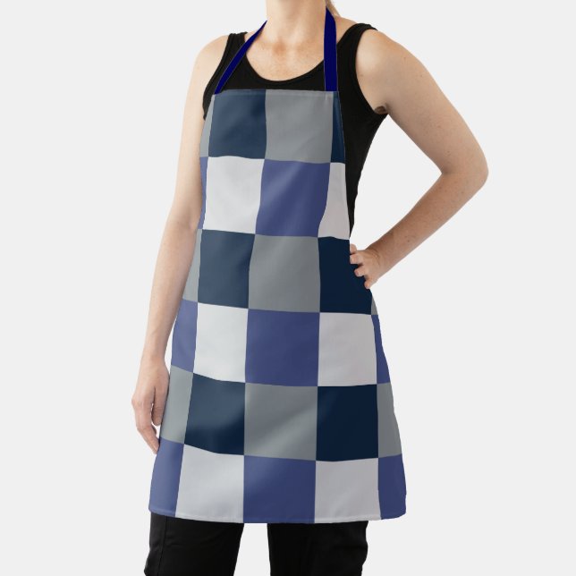 Navy Blue Grey White Checkerboard  Apron (Insitu)