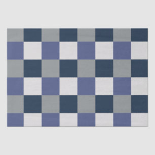 Navy Blue Grey White Checkerboard Checkers Tissue Paper