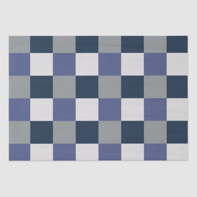 Navy Blue Grey White Checkerboard Checkers Tissue Paper (Front)