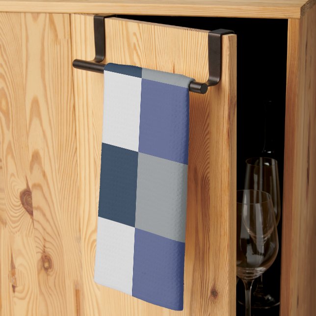 Navy Blue Grey White Checkerboard  Kitchen Towel (Thirds Fold)