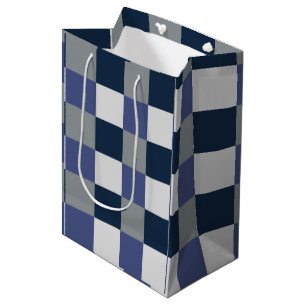 Navy Blue Grey White Checkerboard Medium Gift Bag