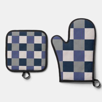 Navy Blue Grey White Checkerboard 