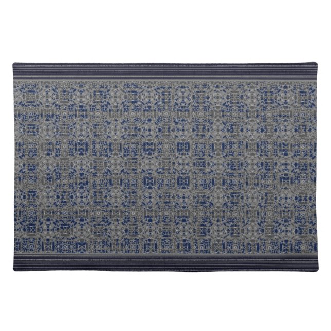 Navy Blue & Grey X's and O's Pattern Cloth Placemat (Front)