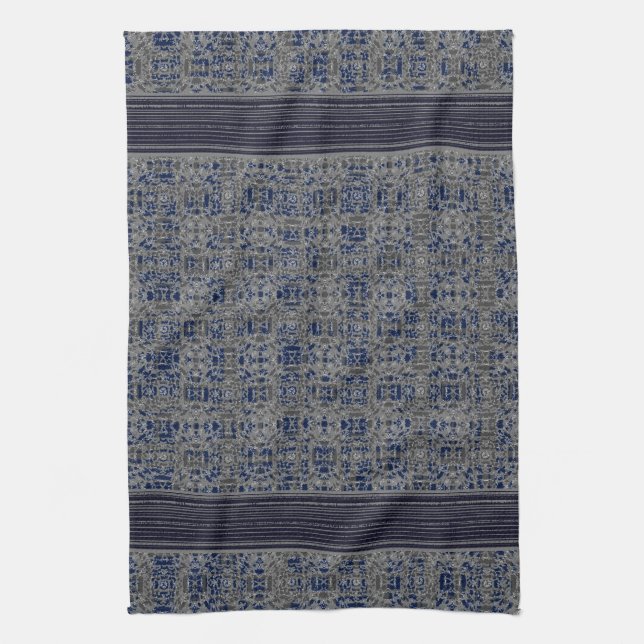 Navy Blue & Grey X's and O's Pattern Kitchen Towel (Vertical)