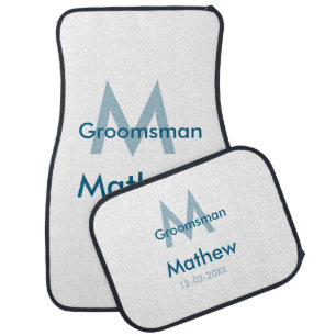 Navy blue groomsman name letter date masculine per car floor mat