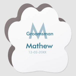 Navy blue groomsman name letter date masculine per car magnet