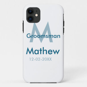 Navy blue groomsman name letter date masculine per iPhone 11 case