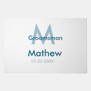 Navy blue groomsman name letter date masculine per doormat