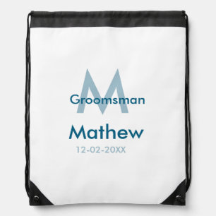 Navy blue groomsman name letter date masculine per drawstring bag