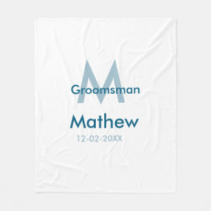 Navy blue groomsman name letter date masculine per fleece blanket