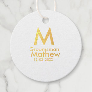 Navy blue groomsman name letter date masculine per foil favor tags